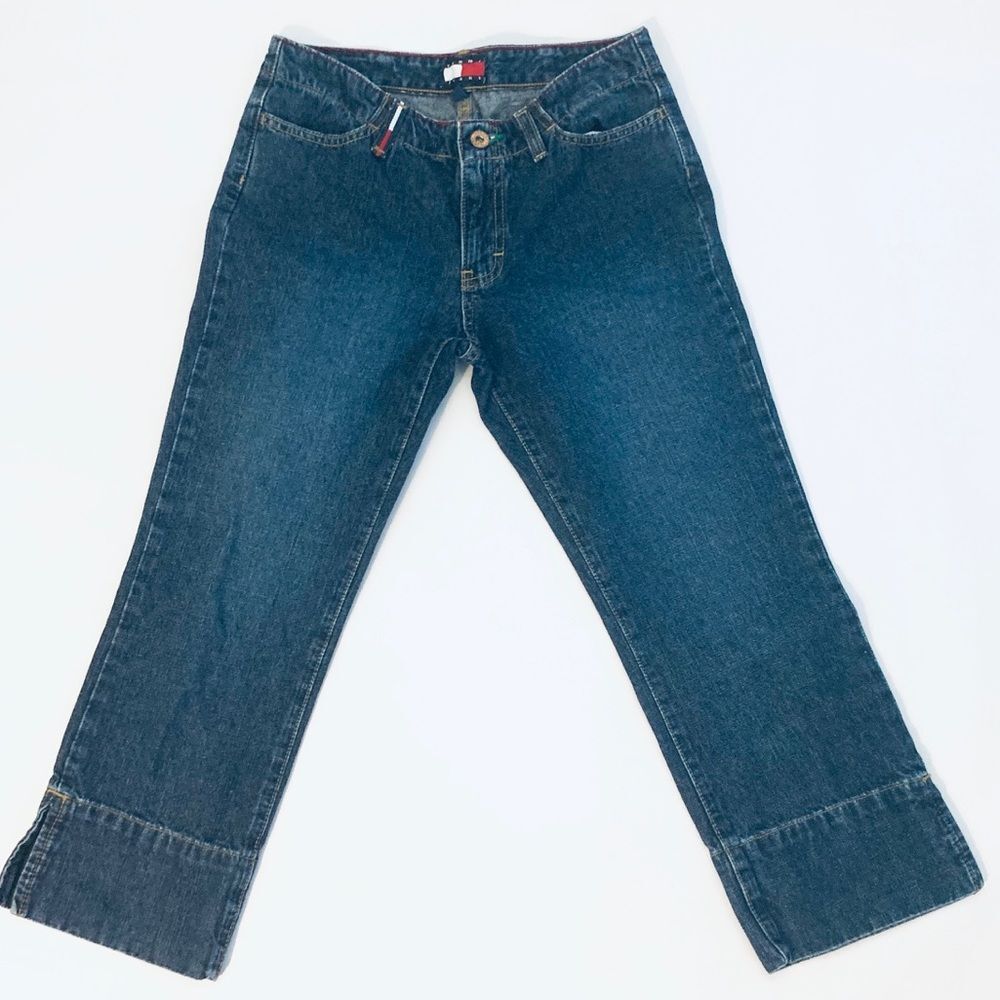 Vintage Tommy Jeans Cropped Womens Wide Leg Cuffed Denim Y2K Hollywood size 3‎